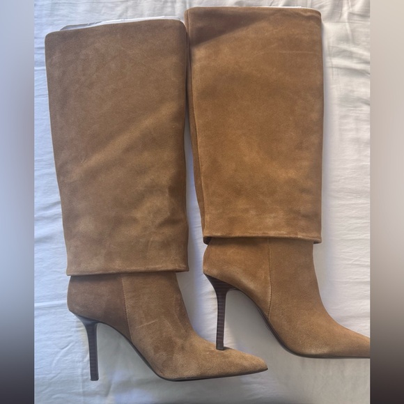 Current Stock Zara Tan Suede Heeled Boots - Picture 1 of 6
